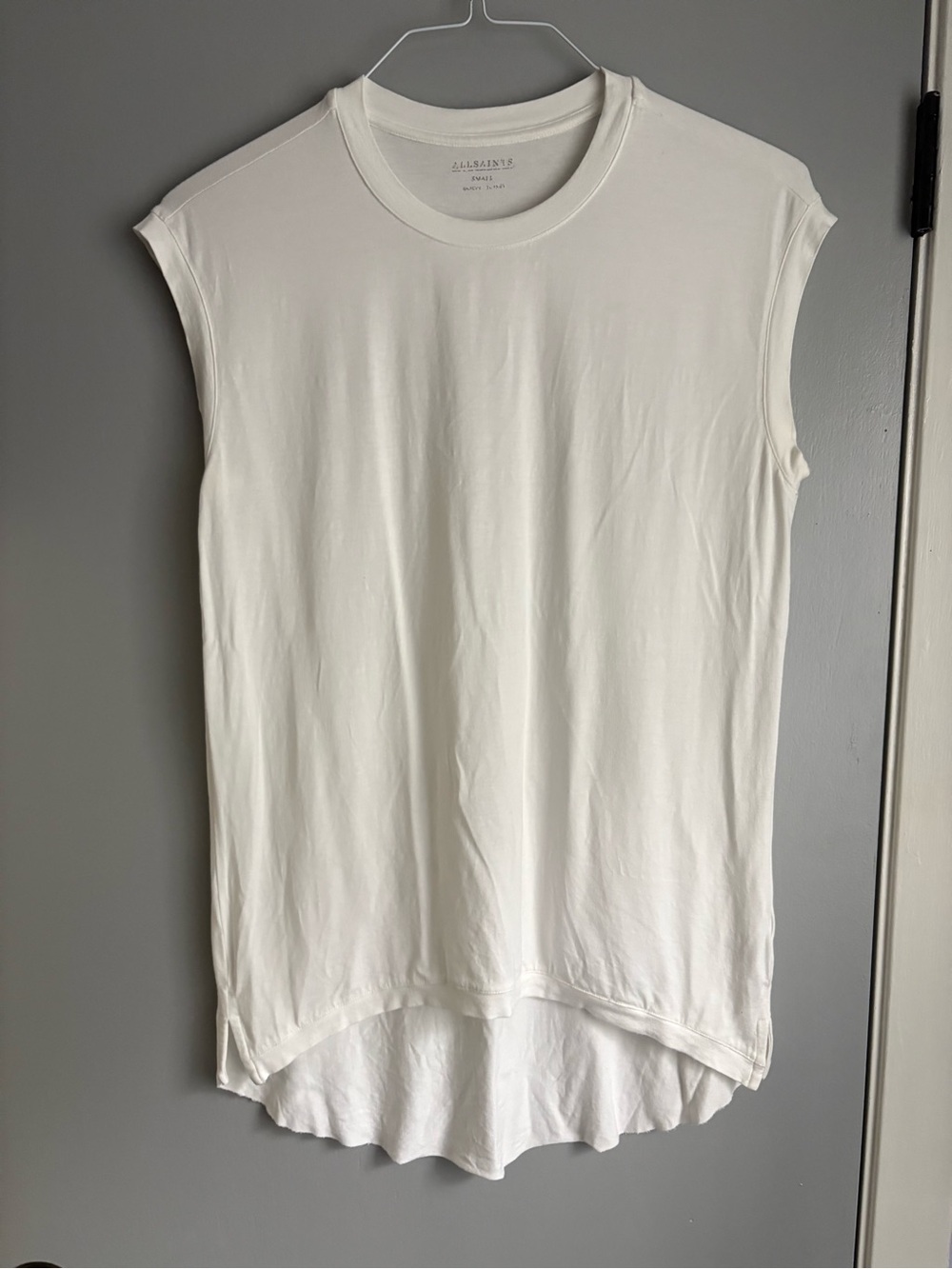 All Saints Cream Crewneck Sleeveless High-Low Tank